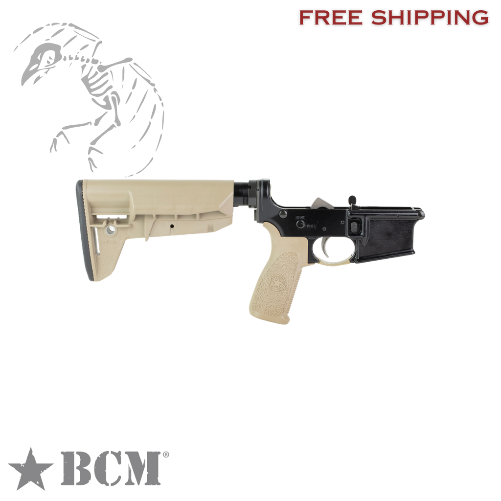 Bravo Company BCM complete AR-15 lower receiver in Flat Dark Earth with SOPMOD Mod 2 Widebody stock, forged 7075-T6 aluminum, multi-caliber marked, Bravo Company, Complete Lower Receiver, AR-15, Multi Caliber, Anodized Finish, Flat Dark Earth, BCM SOPMOD 2 Widebody Stock, 7075 T6 Aluminum, Factory Cosmetic, blew, blemished, deal, dead crow defense, BCMLRG-STK-MOD-2-SPMD-FDE-COSMO
UPC: 812526024282