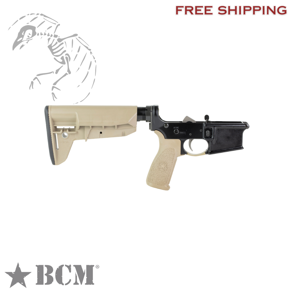 Bravo Company BCM complete AR-15 lower receiver in Flat Dark Earth with SOPMOD Mod 2 Widebody stock, forged 7075-T6 aluminum, multi-caliber marked, Bravo Company, Complete Lower Receiver, AR-15, Multi Caliber, Anodized Finish, Flat Dark Earth, BCM SOPMOD 2 Widebody Stock, 7075 T6 Aluminum, Factory Cosmetic, blew, blemished, deal, dead crow defense, BCMLRG-STK-MOD-2-SPMD-FDE-COSMO
UPC: 812526024282