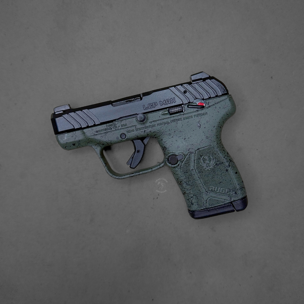 Ruger LCP MAX .380 ACP pistol with 2.8-inch barrel, green polymer frame with black speckle, tritium front sight, manual thumb safety, and 10-round magazine, Ruger, LCP MAX, Double Action Only, Semi-automatic, Polymer Frame Pistol, Compact, 380ACP, 2.8" Barrel, Black Nitride Finished Slide, Green Frame with Black Speckle, Tritium Front Sight with White Outline and Drift Adjustable Rear Sight, Manual Thumb Safety, 10 Rounds, 1 Magazine, Manufacturer Part #: 13762
UPC: 736676137626
