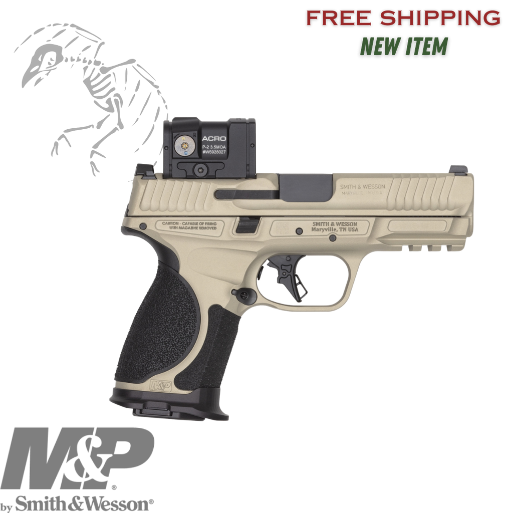 Smith & Wesson, M&P M2.0 Metal Compact, Spec Series VI, Semi-automatic, Striker Fired, Aluminum Frame Pistol, Compact, 9MM, 4" Barrel, Cerakote Finish, Champagne, Aimpoint ACRO P-2 Optic, Inline Ported Slide, Floyds Custom Shop EDC Magwell and Baseplates, Adjustable Sights, 15 Rounds, 3 Magazines, Includes Savior Pistol Bag, Hunter Constantine Carry Belt, Spec Series VI Knife & Spec Series Patch, 14634
UPC: 022188905021, Smith & Wesson M&P M2.0 Metal Compact Spec Series VI with Aimpoint ACRO P-2 optic
Ported slide M&P M2.0 Metal Compact Spec Series VI performance pistol
Floyd’s Custom Shop magwell on Smith & Wesson M&P M2.0 Spec Series VI
Smith & Wesson M&P M2.0 Metal Compact Spec Series VI bundle with ACRO optic and accessories