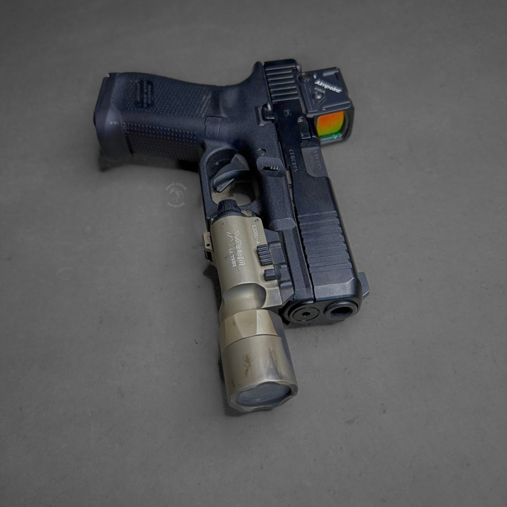 Glock 19 Gen5 9mm pistol with Aimpoint COA enclosed red dot optic and Surefire X300U-A weapon light, used condition with case and magazines, 764503064883, PA195SB03MOS8A3