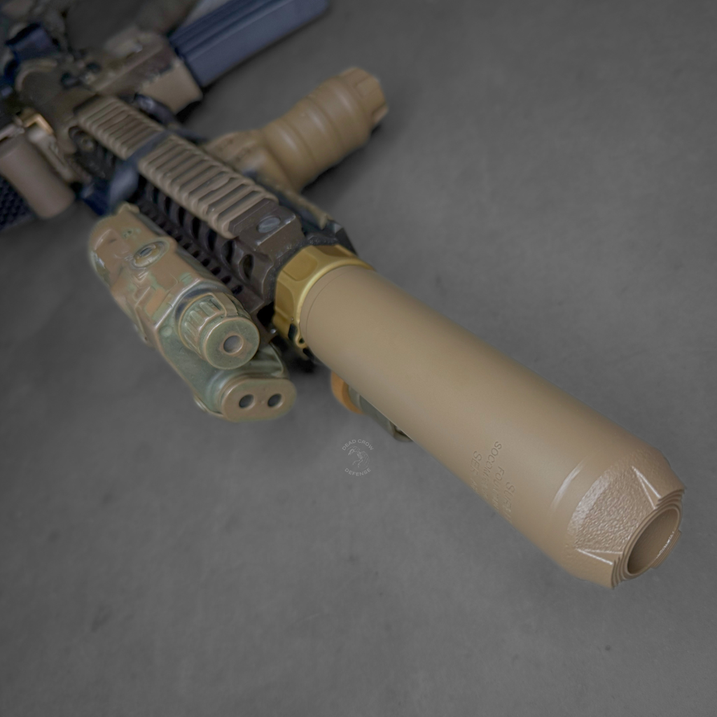 Surefire, SOCOM RC4 Rifle Suppressor, 223 Remington/5.56 NATO, 3D-Printed Inconel Construction, 17oz, 1.5" Diameter, 6.3" Length, Low Back Pressure, End Mount Fast-Attach, Cerakote Finish, Flat Dark Earth, new silencer from surefire RC2 in stock shipping now RC3, SOCOM556-RC4-DE
UPC: 084871334310, SOCOM556-RC4-BK
UPC: 084871334303
