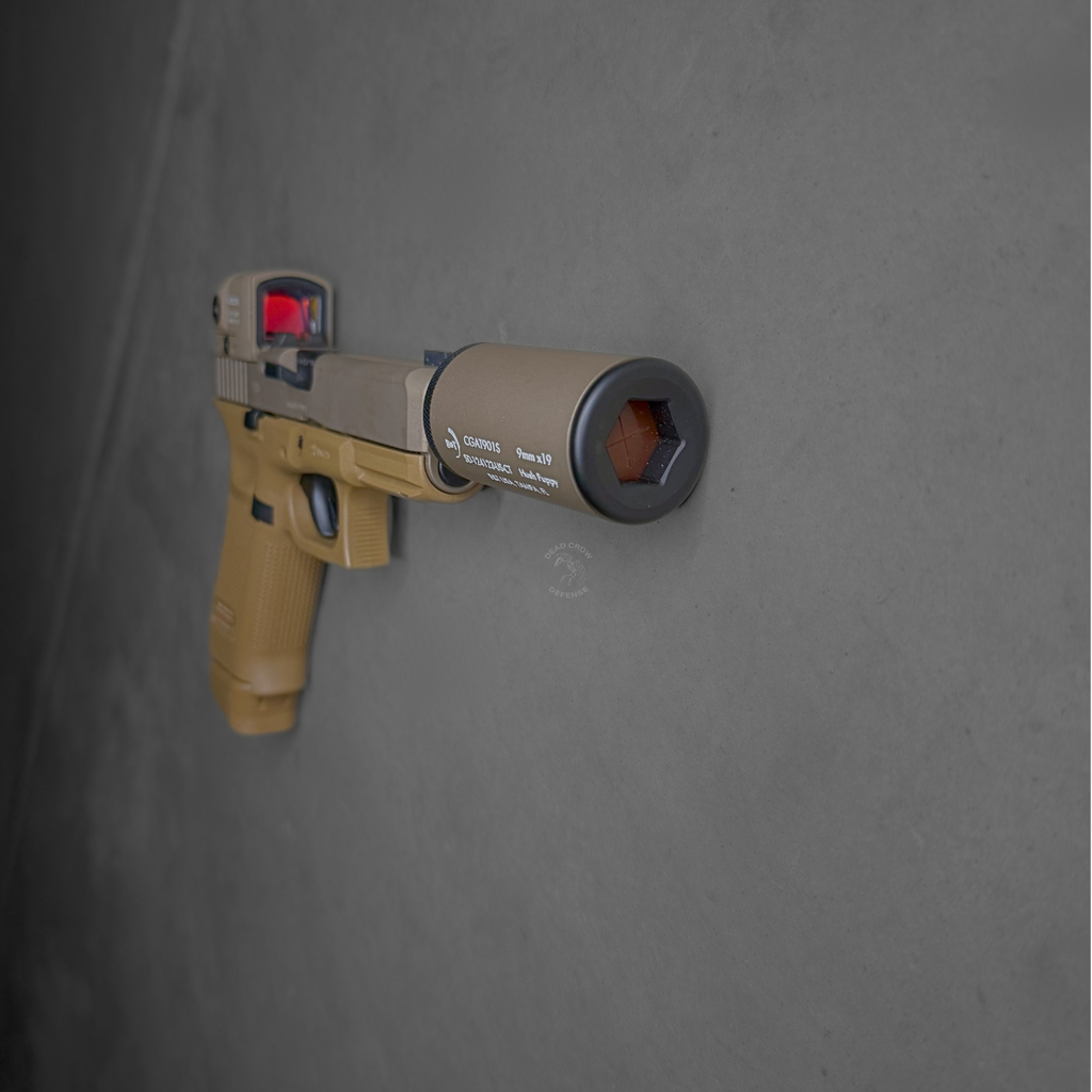 B&T Firearms HUSHPUPPYKITCTCSTM Hush Puppy Kit 9mm Luger 15+1 4" Stainless Threaded Barrel, Coyote Tan Receiver & Textured Grip, Includes Aimpoint Acro P-2 Red Dot, Suppressor & 2 Mags, in stock free shipping, HUSHPUPPYKITCTCSTM UPC # 840225719079