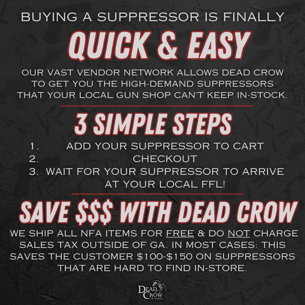 Surefire, SOCOM RC4 Mini Rifle Suppressor, 223 Remington/5.56 NATO, 3D-Printed Inconel Construction, 14.5oz, 1.5" Diameter, 5.5" Length, Low Back Pressure, End Mount Fast-Attach, Cerakote Finish, Flat Dark Earth, SOCOM556-MINI4-DE
UPC: 084871334334, SOCOM556-MINI4-BK
UPC: 084871334327 Dead Crow Defense