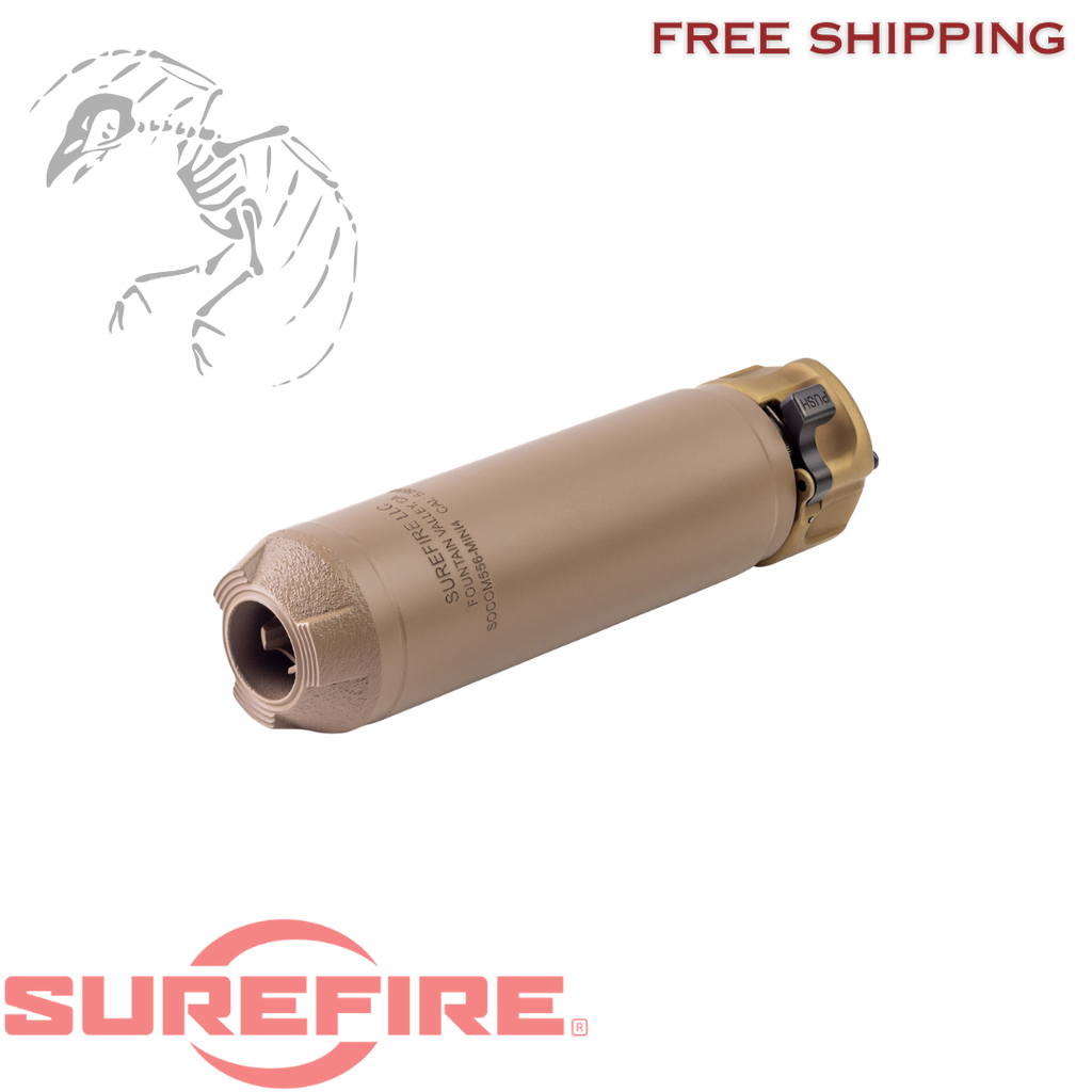 Surefire, SOCOM RC4 Mini Rifle Suppressor, 223 Remington/5.56 NATO, 3D-Printed Inconel Construction, 14.5oz, 1.5" Diameter, 5.5" Length, Low Back Pressure, End Mount Fast-Attach, Cerakote Finish, Flat Dark Earth, SOCOM556-MINI4-DE
UPC: 084871334334, SOCOM556-MINI4-BK
UPC: 084871334327
