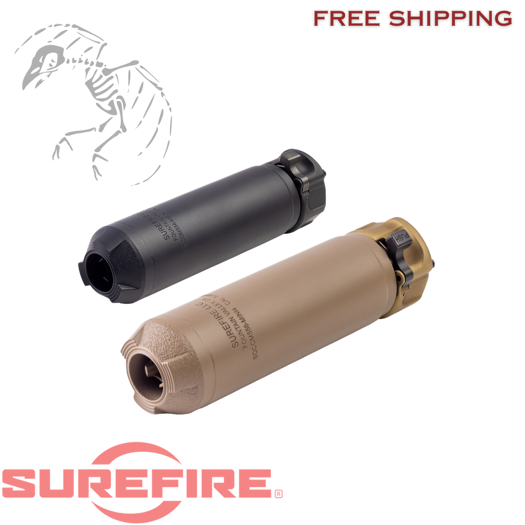Surefire, SOCOM RC4 Mini Rifle Suppressor, 223 Remington/5.56 NATO, 3D-Printed Inconel Construction, 14.5oz, 1.5" Diameter, 5.5" Length, Low Back Pressure, End Mount Fast-Attach, Cerakote Finish, Flat Dark Earth, SOCOM556-MINI4-DE
UPC: 084871334334, SOCOM556-MINI4-BK
UPC: 084871334327
