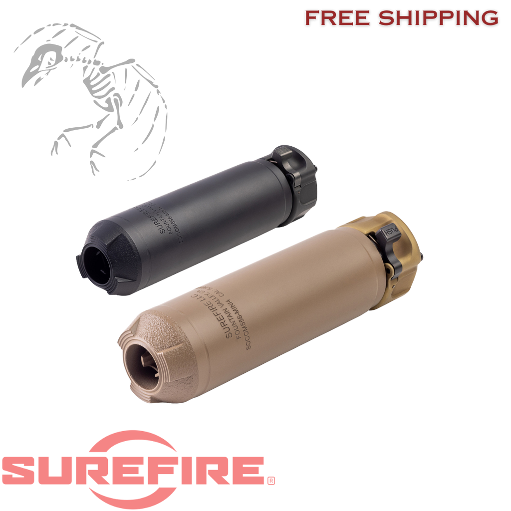 Surefire, SOCOM RC4 Mini Rifle Suppressor, 223 Remington/5.56 NATO, 3D-Printed Inconel Construction, 14.5oz, 1.5" Diameter, 5.5" Length, Low Back Pressure, End Mount Fast-Attach, Cerakote Finish, Flat Dark Earth, SOCOM556-MINI4-DE
UPC: 084871334334, SOCOM556-MINI4-BK
UPC: 084871334327 Dead Crow Defense