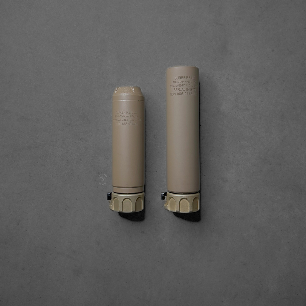 Surefire, SOCOM RC4 Mini Rifle Suppressor, 223 Remington/5.56 NATO, 3D-Printed Inconel Construction, 14.5oz, 1.5" Diameter, 5.5" Length, Low Back Pressure, End Mount Fast-Attach, Cerakote Finish, Flat Dark Earth, SOCOM556-MINI4-DE
UPC: 084871334334, SOCOM556-MINI4-BK
UPC: 084871334327 Dead Crow Defense