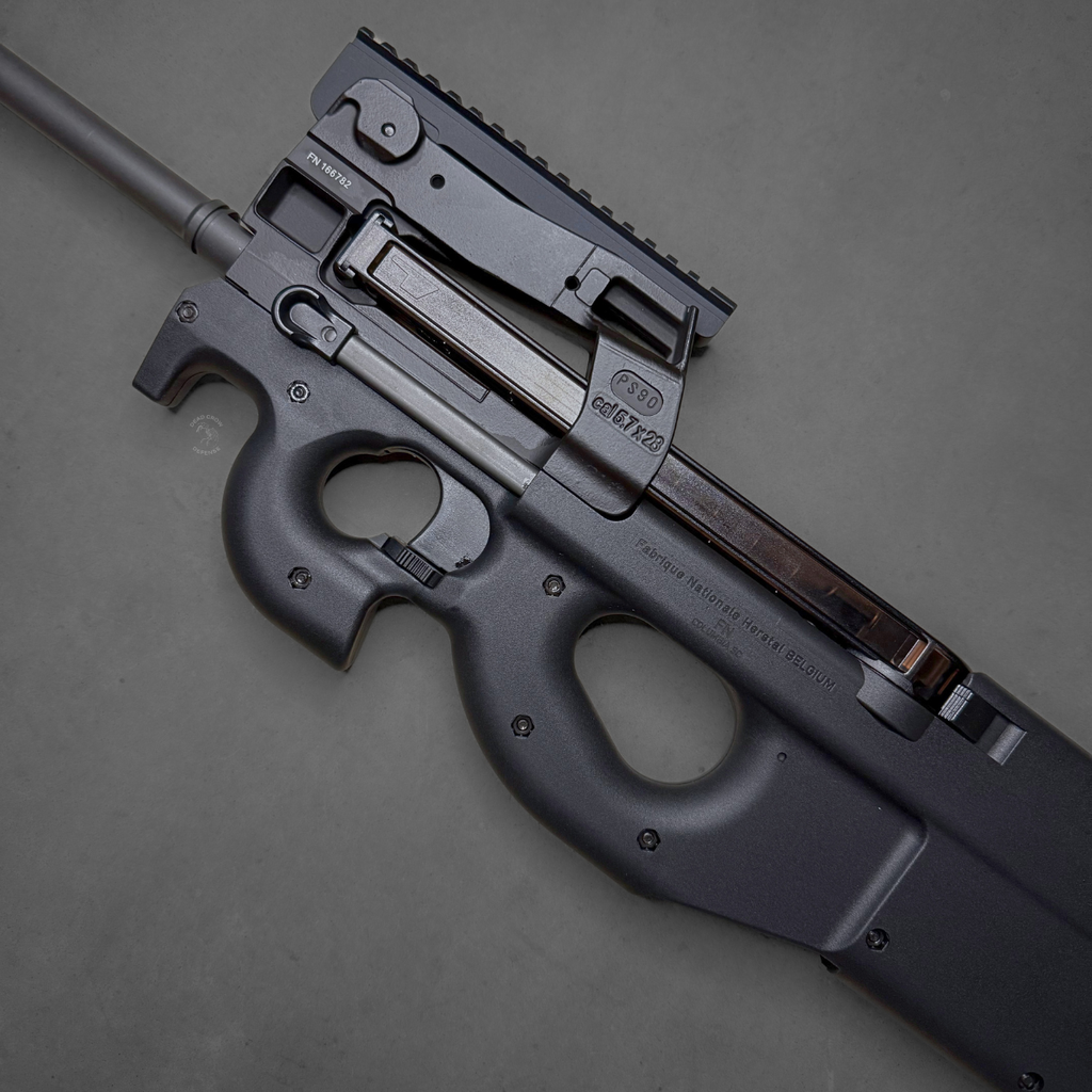 FN America Law Enf, PS90, Semi-automatic, 5.7x28mm, 16.04" Barrel, Matte Finish, Black, 50 Rounds, 1 Magazine, 3848950463
UPC: 845737002589 P90 Civilian legal, FN PS90 5.7x28 bullpup rifle with 16 inch barrel, 50 round top-mounted magazine, ambidextrous controls, black finish