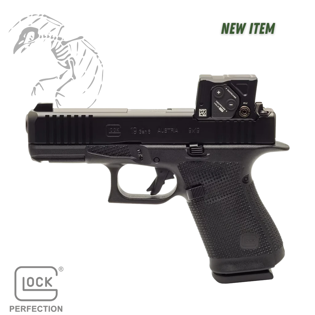 GLOCK, 19 GEN 6 COA, Semi-automatic, Striker Fired, Polymer Frame Pistol, Compact, 9MM, 4.02" Barrel, DLC Finish, Fixed Sights, Aimpoint COA Optic, 15 Rounds, 3 Magazines, P61950B03DC8A3
UPC: 764503068317, NEW Glock model with premium optic included package deal Glock 19 9mm pistol with Aimpoint COA enclosed red dot optic compact handgun with 4 inch barrel and 15 round magazines