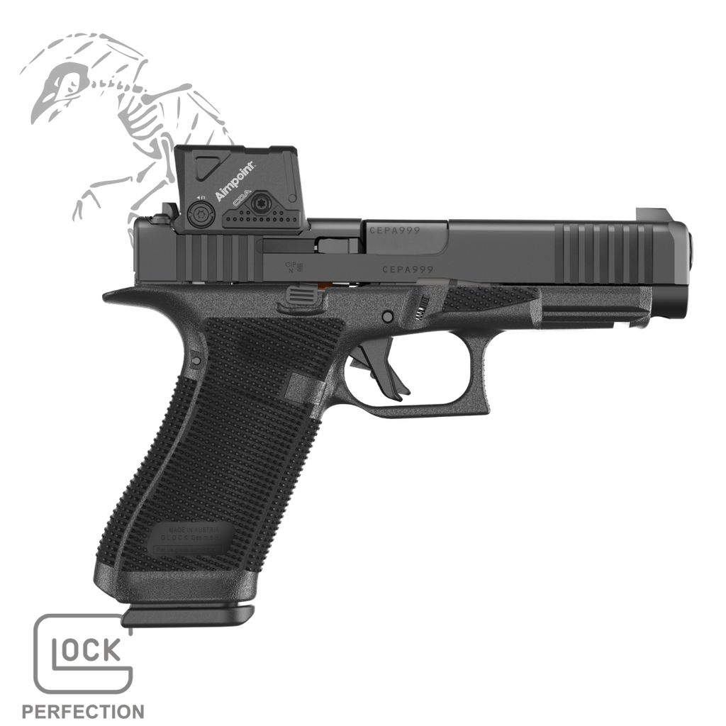 GLOCK, 17 GEN 6 COA, Striker Fired, Semi-automatic, Polymer Frame Pistol, Full Size, 9MM, 4.49" Barrel, DLC Finish, Fixed Sights, Aimpoint COA Optic, 17 Rounds, 3 Magazines, P61750B03DC8A3
UPC: 764503068294, Dead Crow has the new Glock gen6 g17 full size handgun with he highly anticipated aimpoint COA optic factory installed in-stock and ready to ship FREE to your local FFL