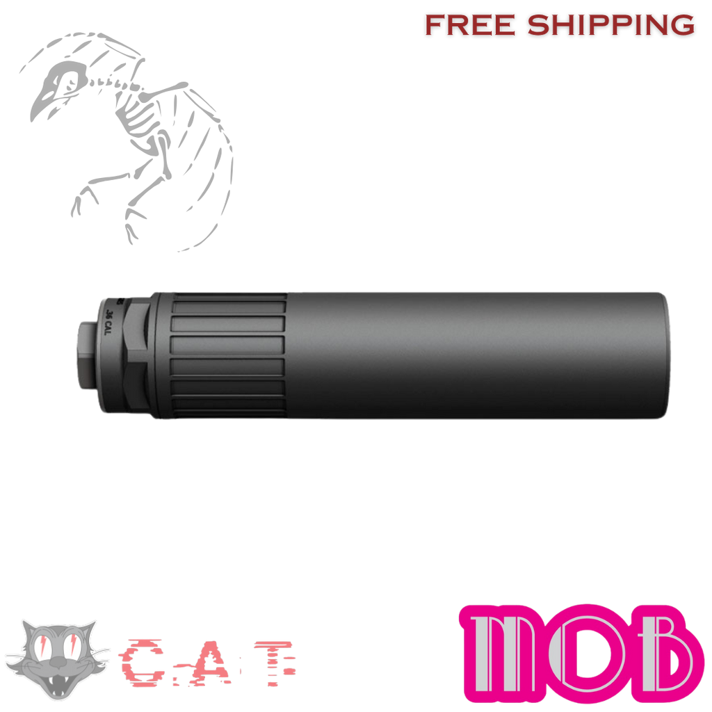 Specters Cat, MOB, 9MM, 7.39" Length, 1.6" Diameter, Titanium Construction, DLC Finish, Black, Includes 1/2X28 Direct Thread Mount, 9.9oz, MOBHUBTi
UPC: 850059086155