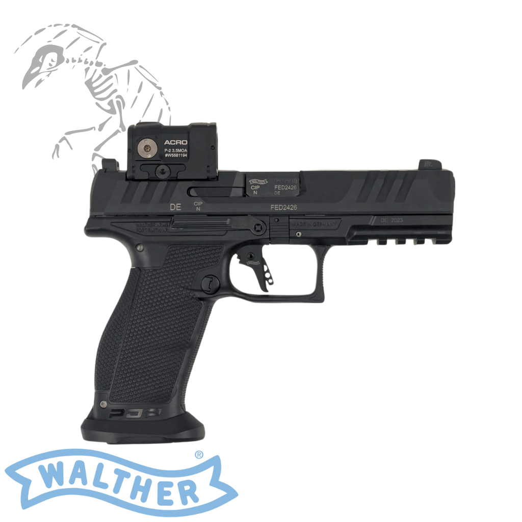 Walther, PDP, Striker, Fired, Semi, automatic, Polymer, Frame, Pistol, Full, Size, 9MM, 4.5,  Barrel, Aimpoint, ACRO, PDP, Pro, Tritium, Front, and, Rear, Sights, Dynamic, Performance, Trigger, Matte, Finish, Black, 18, Rounds, 3, Magazines, 2881225PRO, 723364232862