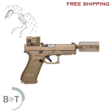 B&T Firearms HUSHPUPPYKITCTCSTM Hush Puppy Kit 9mm Luger 15+1 4" Stainless Threaded Barrel, Coyote Tan Receiver & Textured Grip, Includes Aimpoint Acro P-2 Red Dot, Suppressor & 2 Mags, in stock free shipping, HUSHPUPPYKITCTCSTM UPC # 840225719079