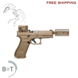 B&T Firearms HUSHPUPPYKITCTCSTM Hush Puppy Kit 9mm Luger 15+1 4" Stainless Threaded Barrel, Coyote Tan Receiver & Textured Grip, Includes Aimpoint Acro P-2 Red Dot, Suppressor & 2 Mags, in stock free shipping, HUSHPUPPYKITCTCSTM UPC # 840225719079