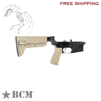 Bravo Company BCM complete AR-15 lower receiver in Flat Dark Earth with SOPMOD Mod 2 Widebody stock, forged 7075-T6 aluminum, multi-caliber marked, Bravo Company, Complete Lower Receiver, AR-15, Multi Caliber, Anodized Finish, Flat Dark Earth, BCM SOPMOD 2 Widebody Stock, 7075 T6 Aluminum, Factory Cosmetic, blew, blemished, deal, dead crow defense, BCMLRG-STK-MOD-2-SPMD-FDE-COSMO
UPC: 812526024282