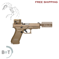 B&T Firearms HUSHPUPPYKITCTCSTM Hush Puppy Kit 9mm Luger 15+1 4" Stainless Threaded Barrel, Coyote Tan Receiver & Textured Grip, Includes Aimpoint Acro P-2 Red Dot, Suppressor & 2 Mags, in stock free shipping, HUSHPUPPYKITCTCSTM UPC # 840225719079