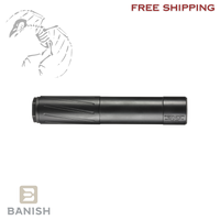 BANISH, Banish 30 Gold V2, Suppressor, .30 Cal, 8.2" Length, 1.593" Diameter, Titanium Construction, Cerakote Finish, Black, HUB Compatible, Includes 5/8X24 Direct Thread Muzzle Brake, 13oz Weight, 810171225757, 100000111288