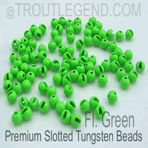 Fl. Green Tungsten Slotted TroutLegend Beads (25packs)