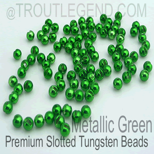 Metallic Green Tungsten Slotted TroutLegend Beads (25packs)