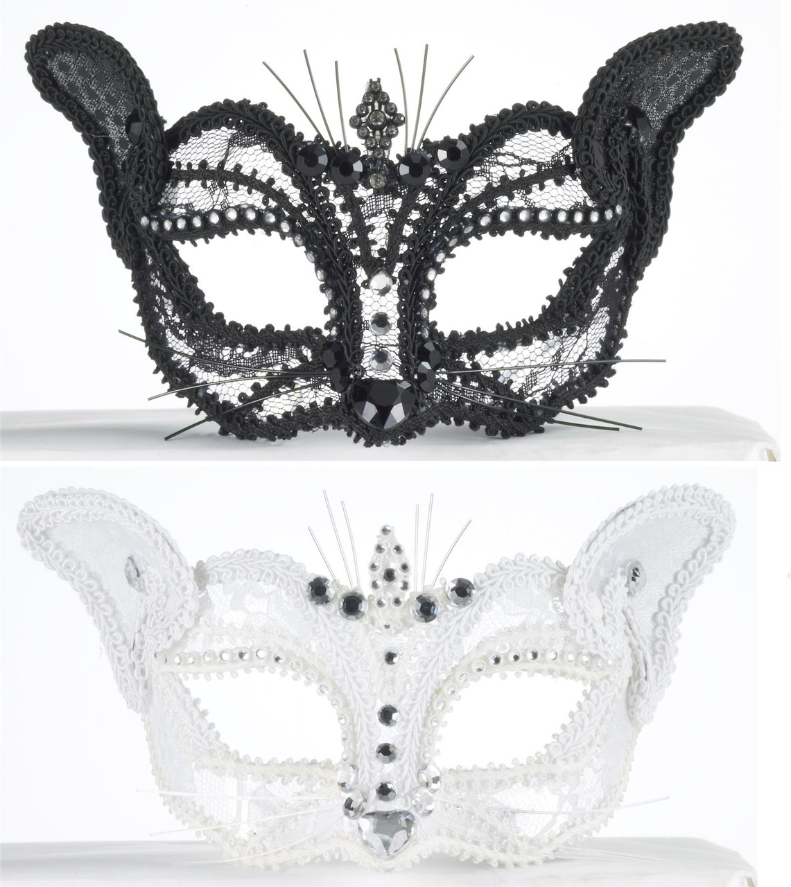 Lace Cat Mask With Whiskers Masquerade Costume Accessory