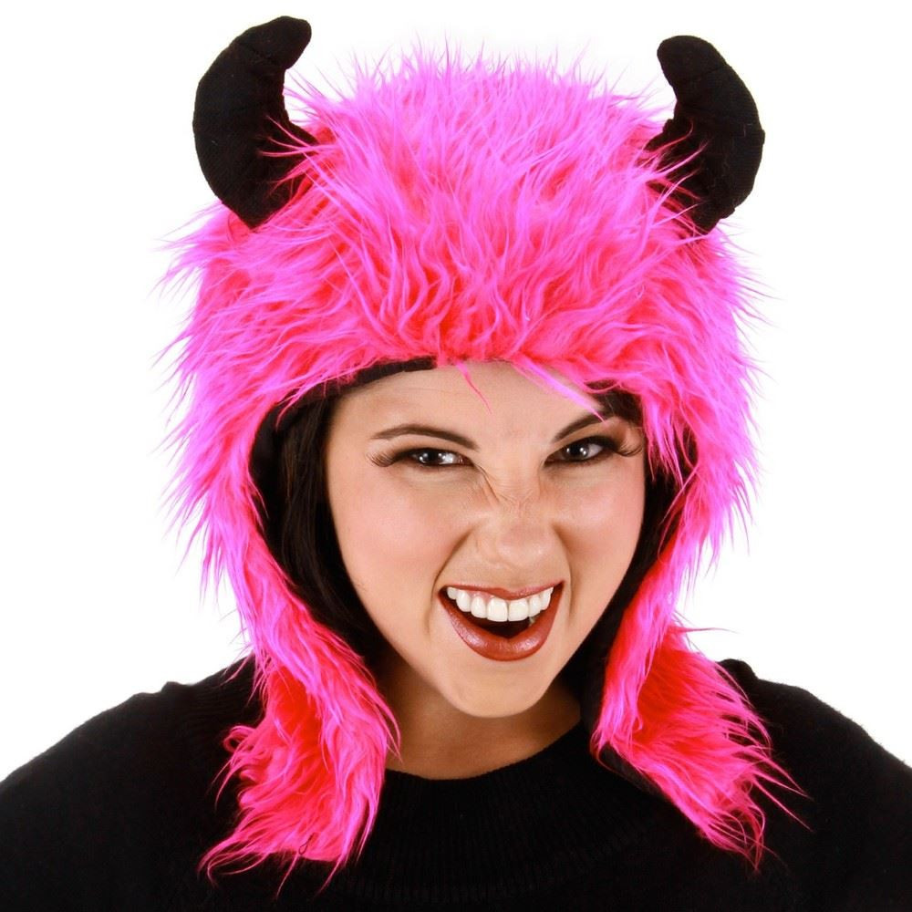 MAGENTA MINOTAUR HOODIE HAT viking horns kids girls halloween costume
