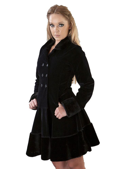 Womens Black Overcoat Burleska Import from UK Women's Stylish Black Jacket Dark Coat Black Flock / Black Fur