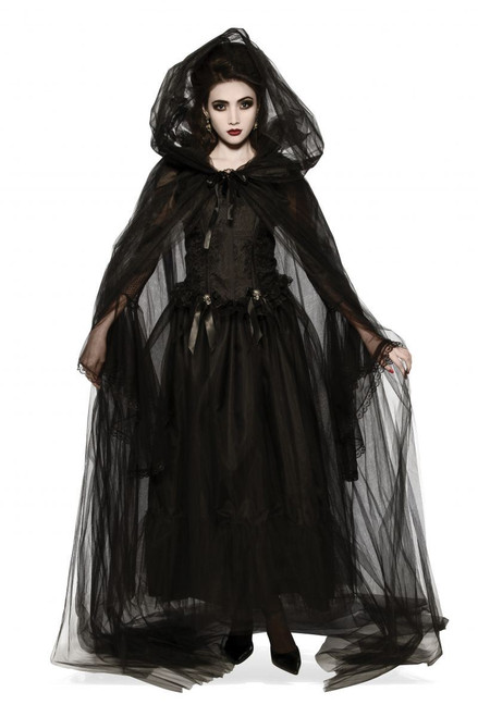 Black Hooded Tulle Cape Gothic Witch adult womens Halloween costume accessory