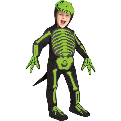 Toddler Boy Childs Green Dino-bones Dinosaur Skeleton Jumpsuit Halloween Costume