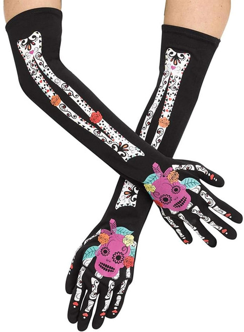Day Of The Dead Skeleton Costume Opera Gloves Teen/Adult Women Day Of The Dead Skeleton Costume Opera Gloves Teen/Adult Women