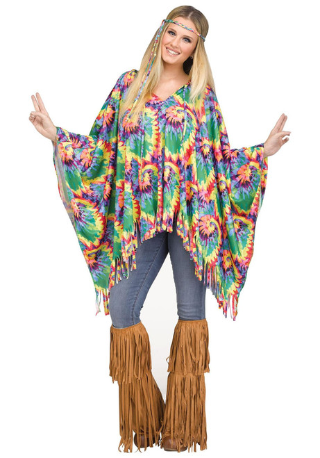 Fun World FW90421 Adult Tie Dye Hippie Poncho - Size 4-14 Fun World FW90421 Adult Tie Dye Hippie Poncho - Size 4-14