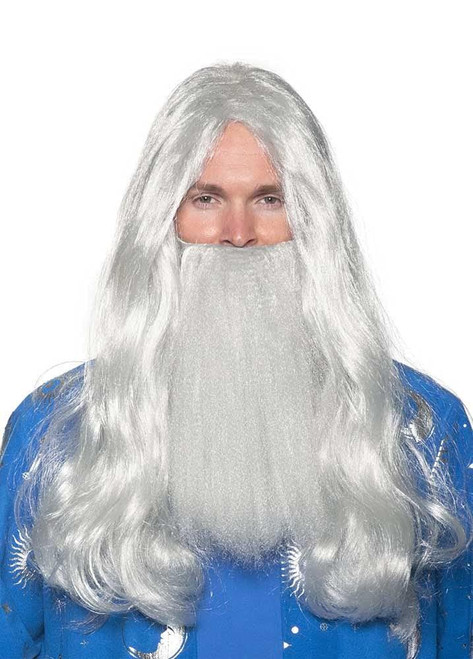 Halloween Costume Long Grey Wizard Synthetic Wig and Beard set