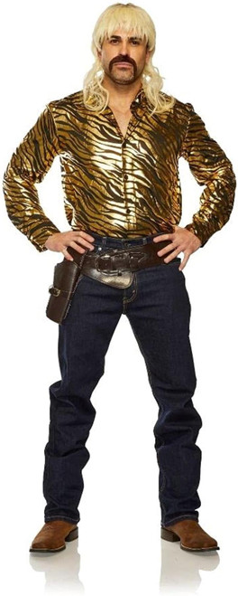 Joe Exotic Tiger Trainer Size L/XL Gold Foil Tiger Print Shirt