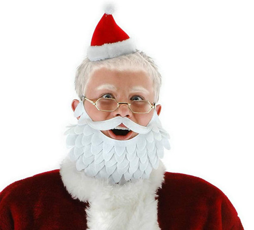 mini SANTA CLAUS hat COSTUME KIT beard glasses kris kringle child adult christmas party