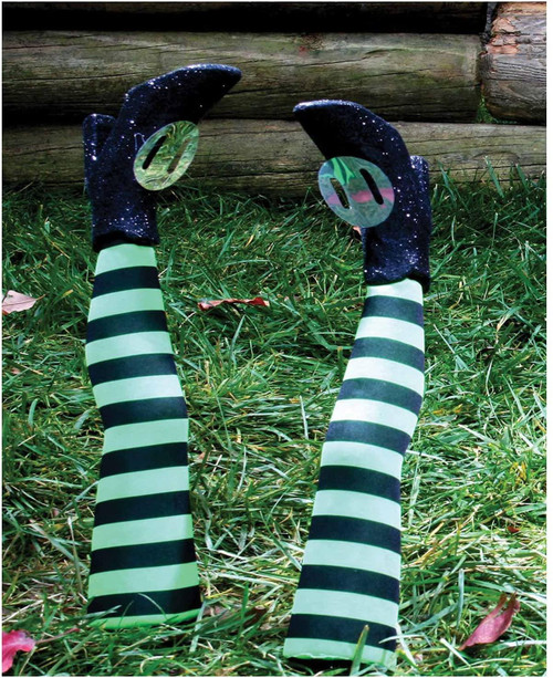 Witch Legs Yard Stakes Grave Breakers Green/Black Halloween Decor