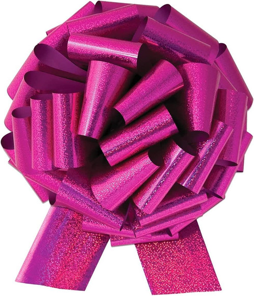 XL Instant Pull String Bow Hot Pink Holographic Wedding Party Decoration - 10 Pack of Bows