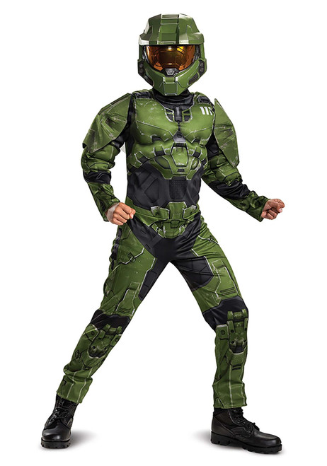 Halo Master Chief Infinate Muscle Boys Costume, Green & Black, Medium (7-8)