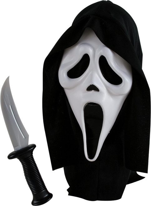 Fun World Costumes White Plastic Halloween Ghost Face Costume Mask with Knife for Adult