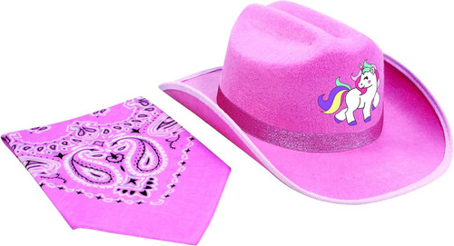 Jr. Cowboy Hat Pink Sparkle Unicorn with Bandanna