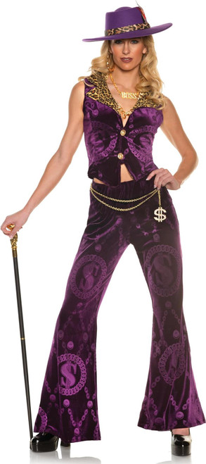 UNDERWRAPS Sexy Velvet Pimp Costume - 70s Disco Outfits for Women, Halloween Costume Large