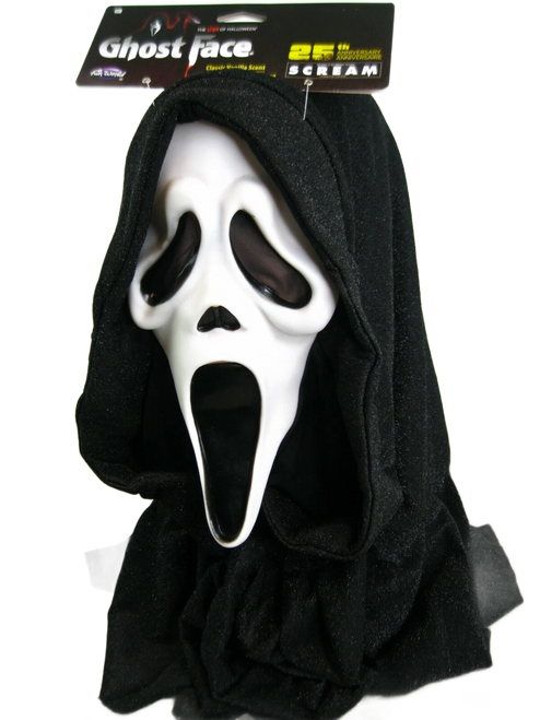 Adults Scream 25th Anniversary Ghost Face Mask with Attached Sparkle Hood Costume Accessory