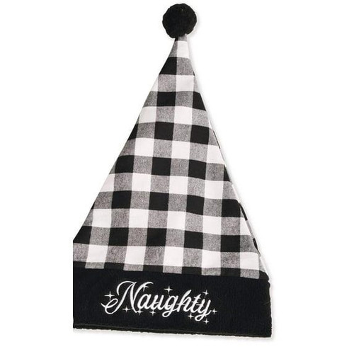 Naughty Black & White Polyester Santa Hat - One Size - One Size