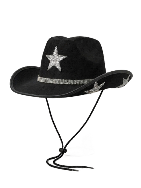 Black Cowboy Hat With Stars Western Cowgirl Costume Party Rodeo Festival Hat