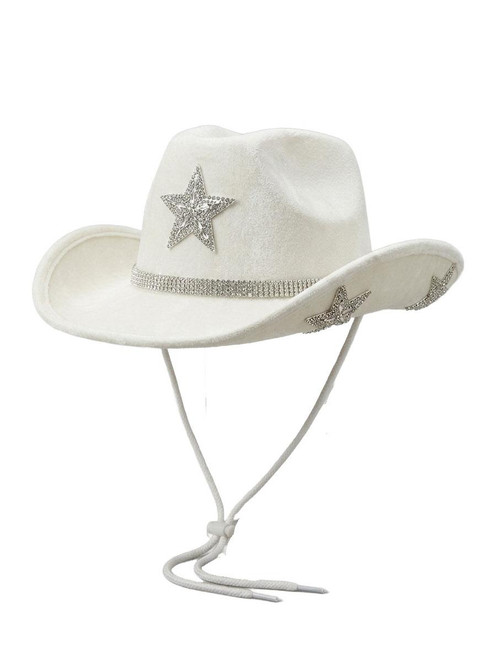 White Cowboy Hat With Stars Western Cowgirl Costume Party Rodeo Festival Hat