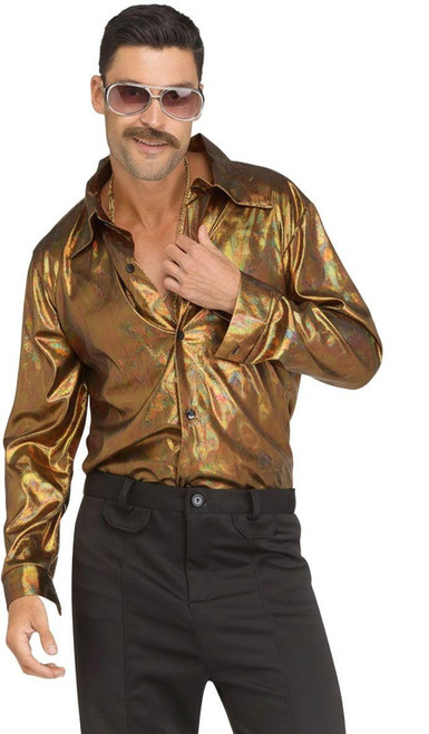 Fun World Men's Disco Shirt Adult Costume, Gold, STD Up to 44R