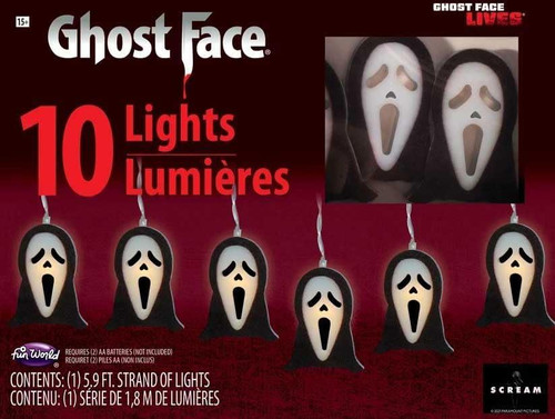 10 Ghost Face String Lights 5.9 Foot String w/ 10 LED Lights