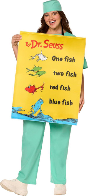 InSpirit Designs Adult QU!K CHANGE Dr. Seuss One Fish, Two Fish, Red Fish, Blue Fish Book Cover Costume | Officially Licensed