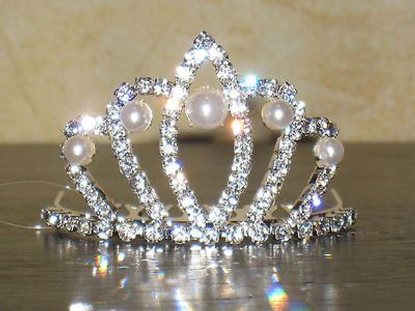 PEARL PRINCESS TIARA crown queen flower girl girls communion dress up costume