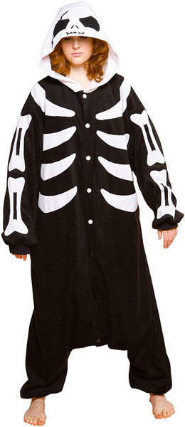 Adult Skeleton Costume Pajamas for Men or Womens Fleece Anime Comfortable Cozy Size Medium