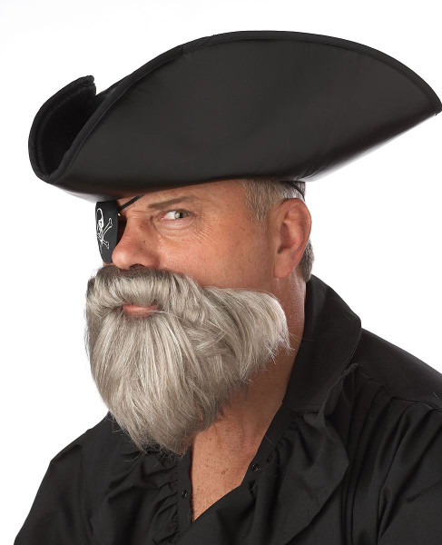 Pirate Captain Wig & Mustache - Gray